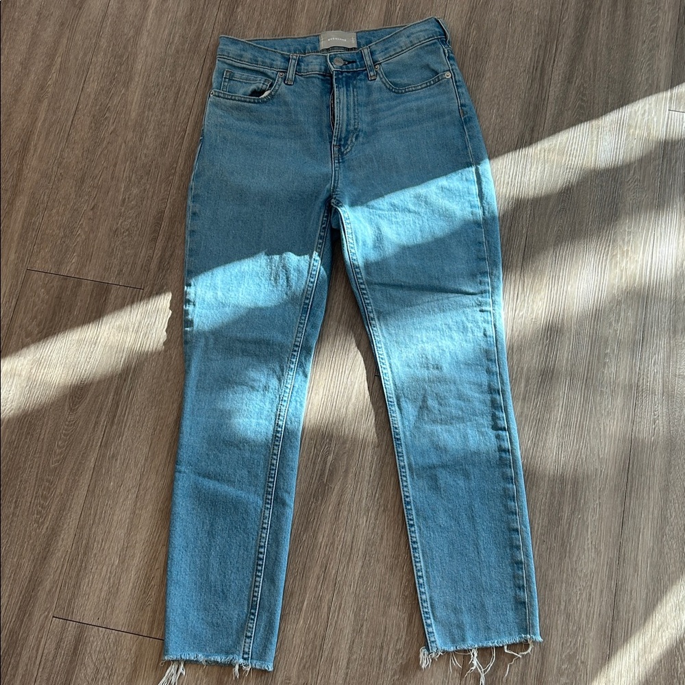 Everlane High Waisted Relaxed Fit Raw Hem Mom Jean 27 Reg